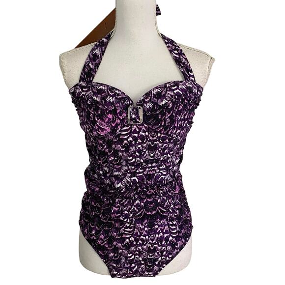 NEW Love Your Assets Spanx Size L Summer Plumes Pin Up One Piece Swimsuit - Picture 1 of 8